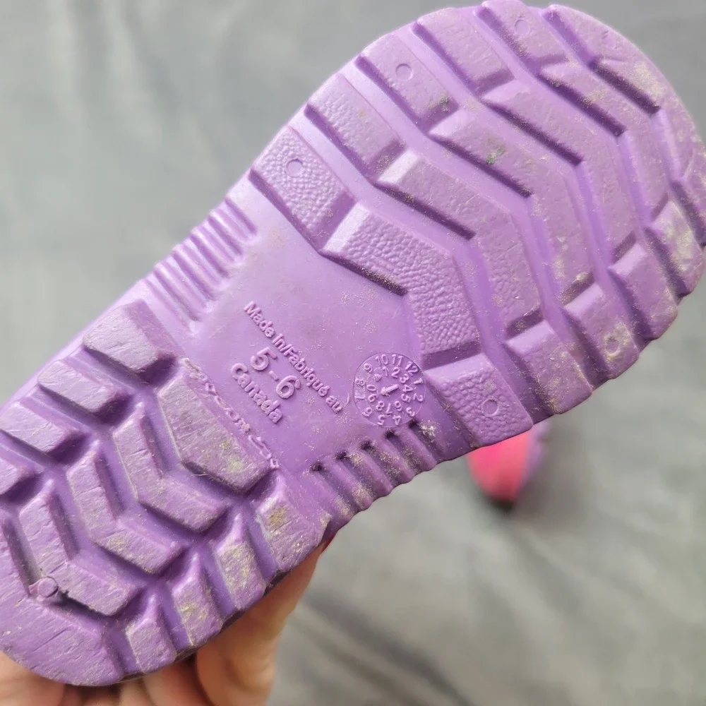 Pink‎ Toddler Girl Rubber Rain Boots Purple Sole Size 5-6 Made in Canada